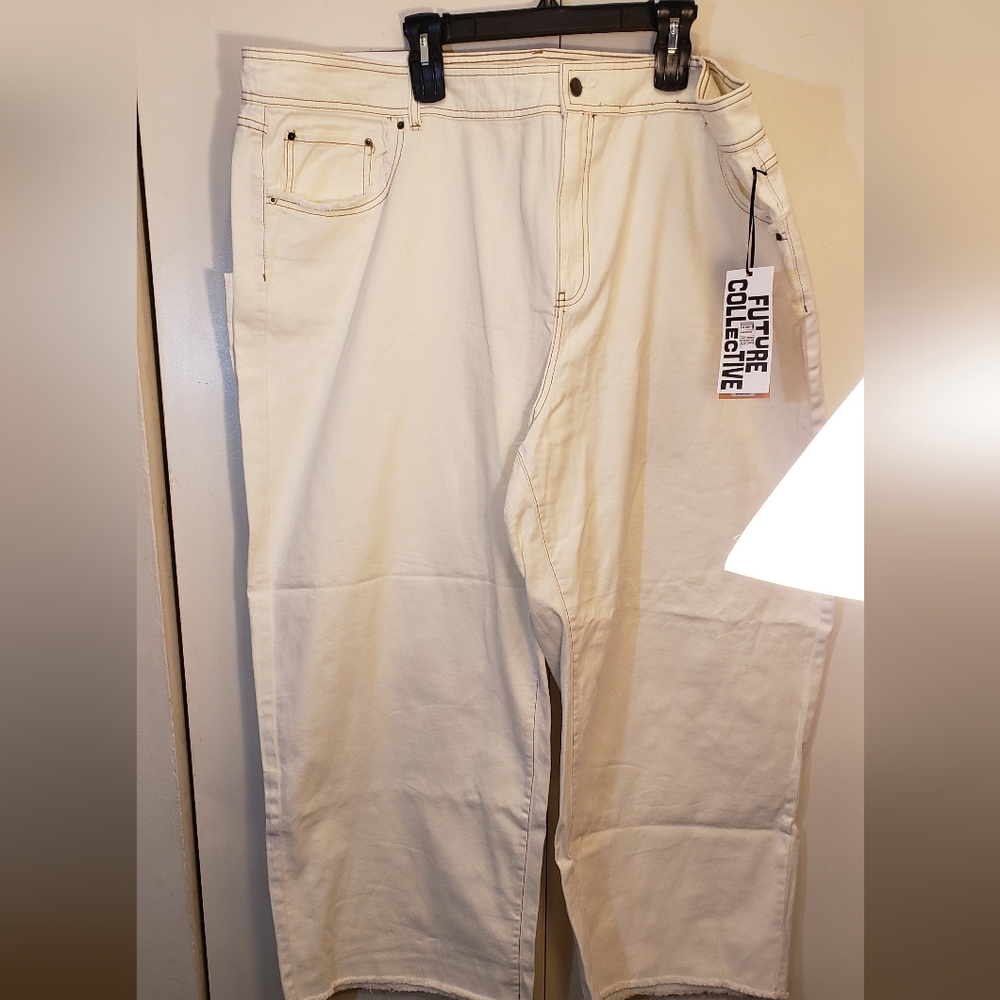 Future Collective x Jenny K Lopez 26W Ecru Cream High Rise Wide Leg Baggy Jeans - Picture 10 of 16